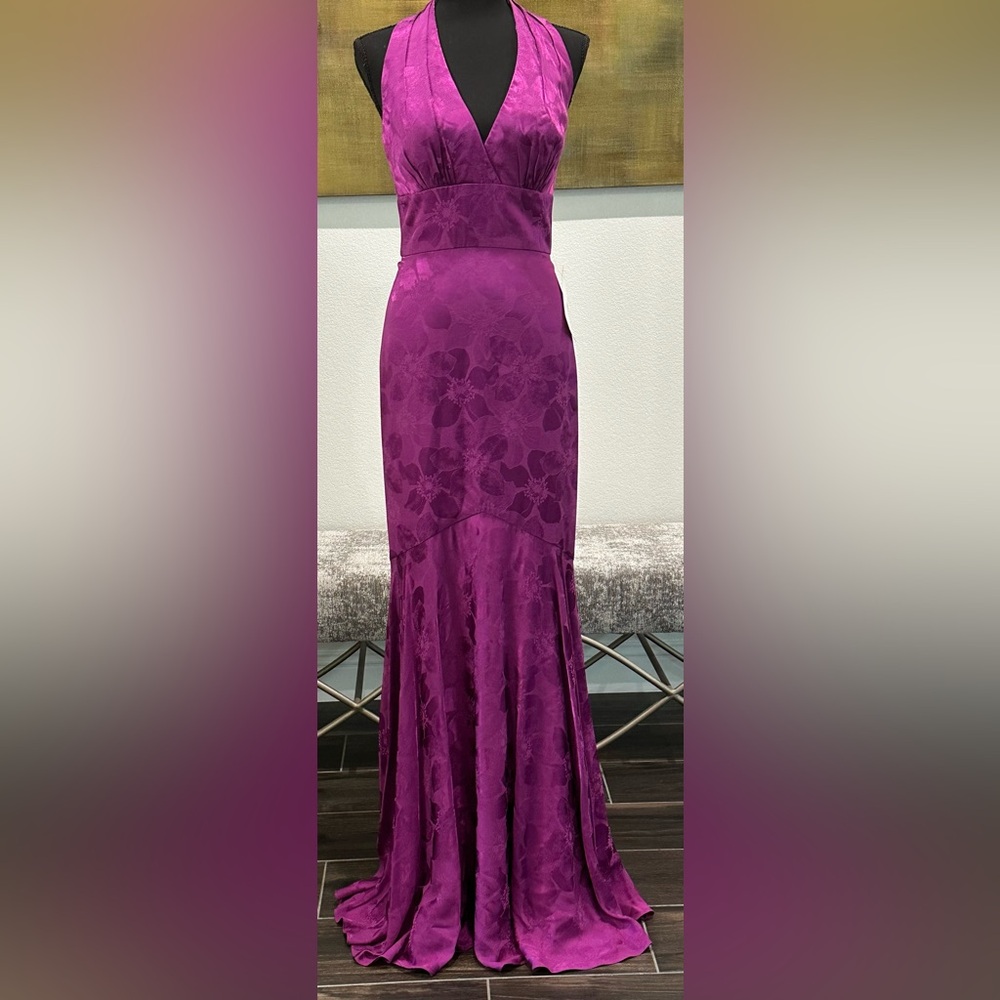 Theia Satin Purple Halter Gown NWT Size 4
